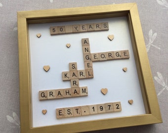 Golden Anniversary Scrabble Frame, 50th Wedding Anniversary Gift