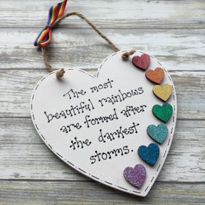 Rainbow Quote Plaque Positivity Quote Mental Health Gift Glitter Rainbow Positive Thinking by Little Jenny Wren image 2