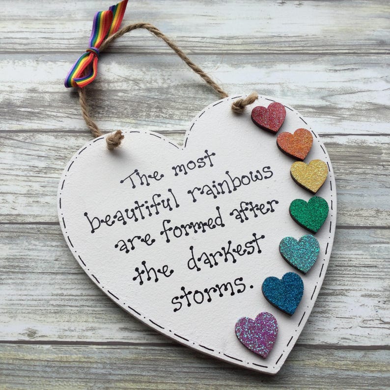 Rainbow Quote Plaque Positivity Quote Mental Health Gift Glitter Rainbow Positive Thinking by Little Jenny Wren image 2