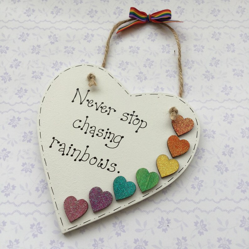 Rainbow Quote Plaque Positivity Quote Mental Health Gift Glitter Rainbow Positive Thinking by Little Jenny Wren 4. Never stop...