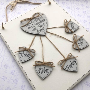 Familienherzen personalisierte Plakette, unsere Familie ist zusammengebunden, Geschenk für Familie, personalisiertes Familiengeschenk, personalisierte Familiennamen