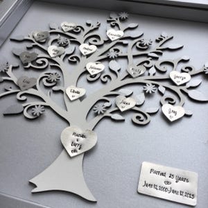 Silver Wedding Anniversary Gift for 25th wedding anniversary Personalised family tree frame by Little Jenny Wren