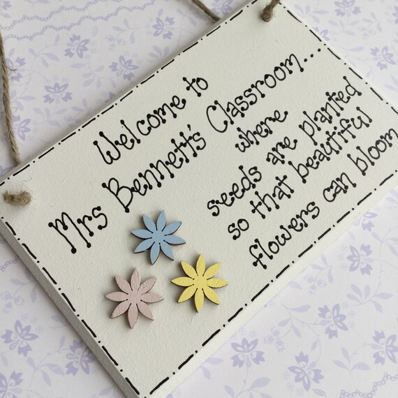 Teacher Welcome Sign, end of term gift, teacher thank you gift, classroom welcome sign, personalised teacher gift