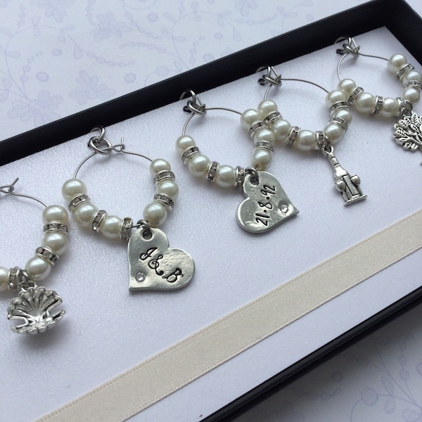 Pearl Anniversary Wine  Charms 30th Wedding Anniversary Gift Personalised Pearl Wedding Gift by Little Jenny Wren