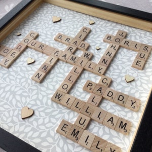 Marco de Scrabble familiar, nombres de familia personalizados, marco de Scrabble personalizado, marco de Scrabble shabby chic, palabras de Scrabble, nombres de Scrabble