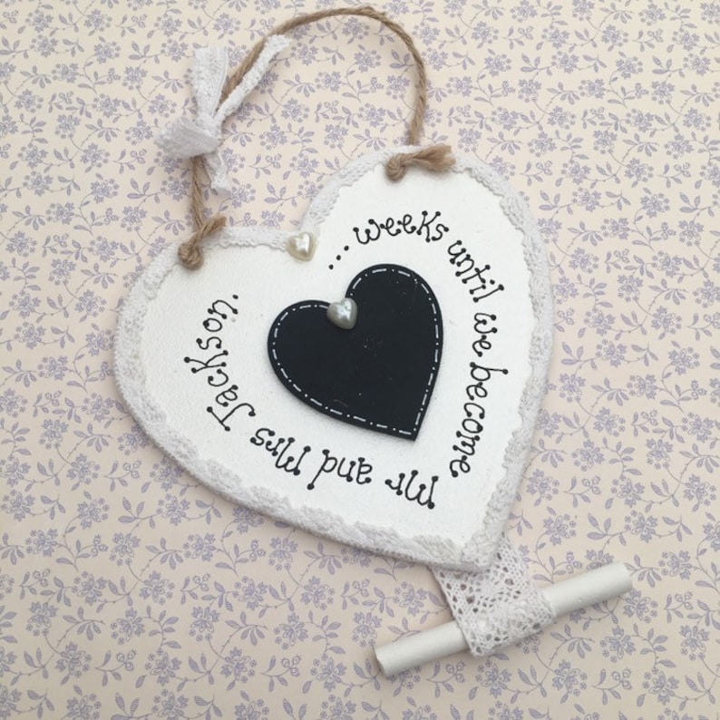 Personalised Soft Beige Wedding Countdown Plaque Engagement Handmade Gift