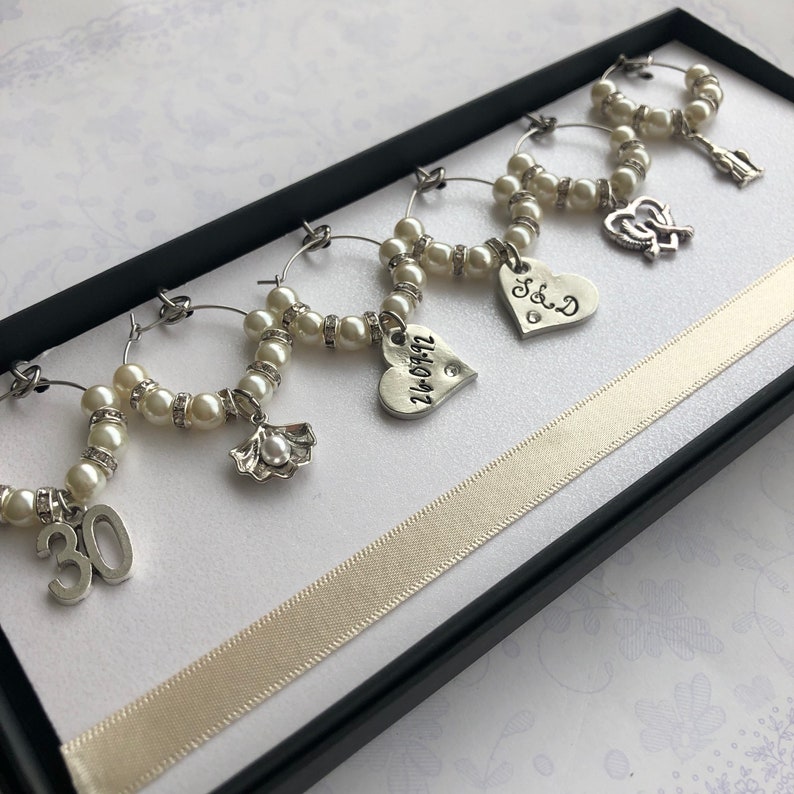 Pearl 30th Anniversary Gift Wine Charms for 30th Wedding Anniversary Gift by Little Jenny Wren image 13