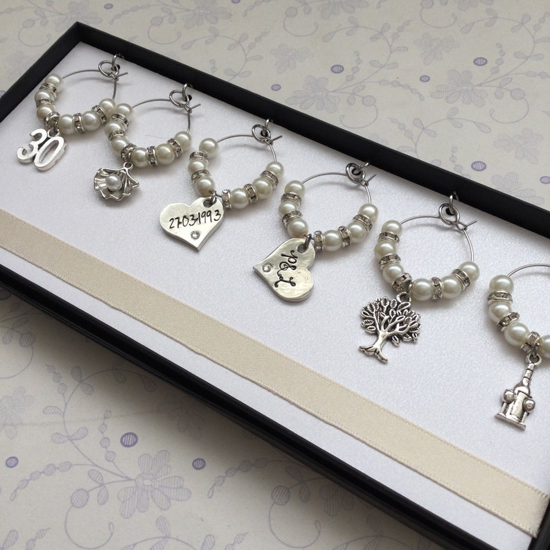 Pearl 30th Anniversary Gift Wine Charms for 30th Wedding Anniversary Gift by Little Jenny Wren image 9