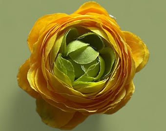 Small yellow and green Ranuculus hair clip