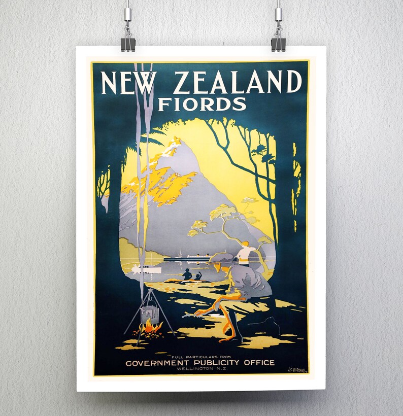 New Zealand Poster / New Zealand Print / New Zealand Fjords / Etsy UK