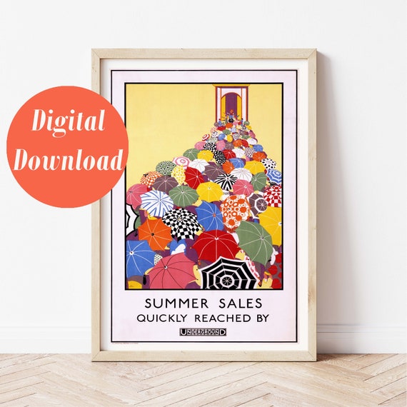 Vintage London Underground Poster Summer Sales Etsy