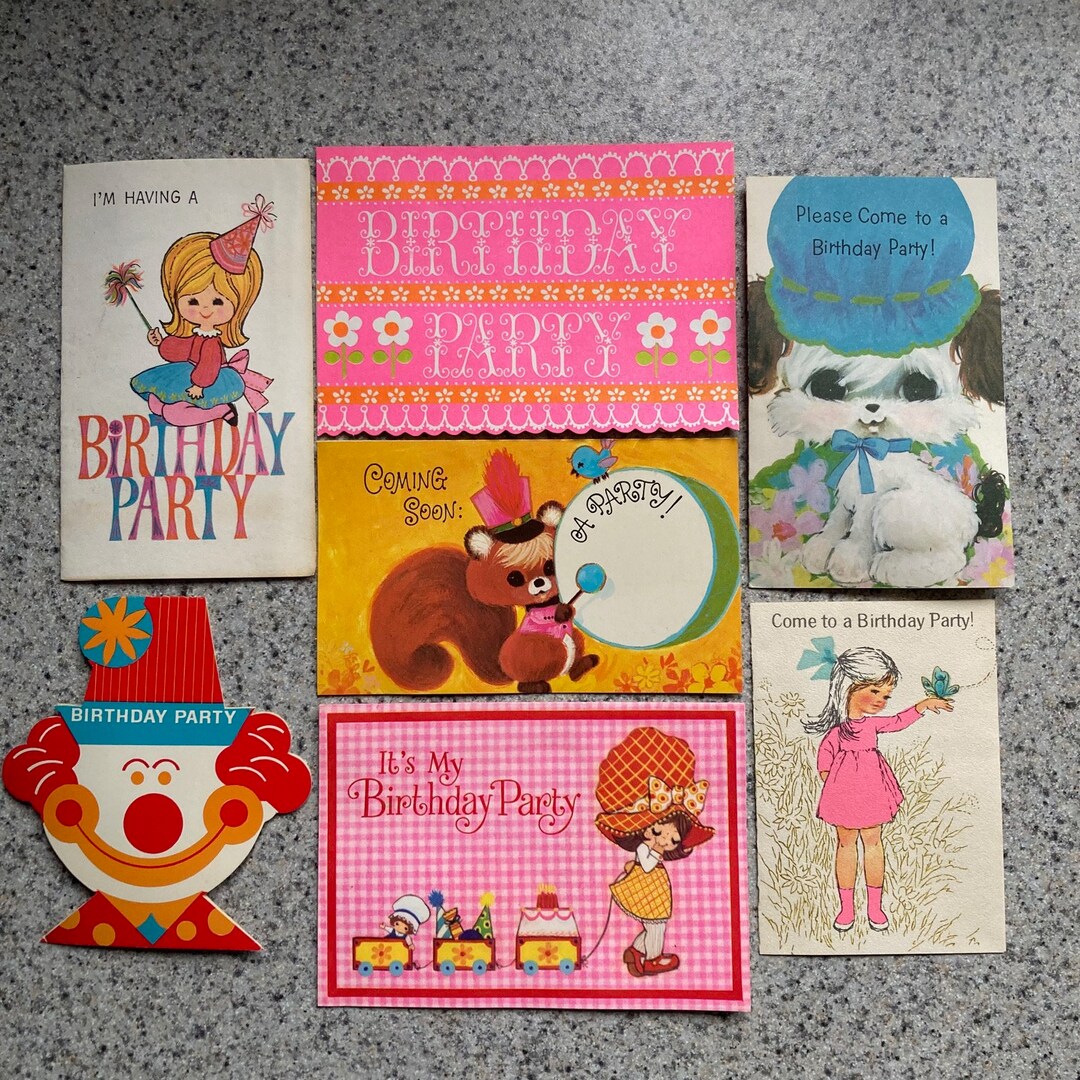 7 Vintage BIRTHDAY PARTY Invitations USED, Printed Names, Etc Etsy