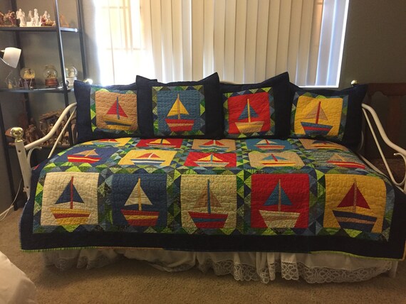 Sailboat Day Bed Quilt Set With Pillow Shams Etsy
