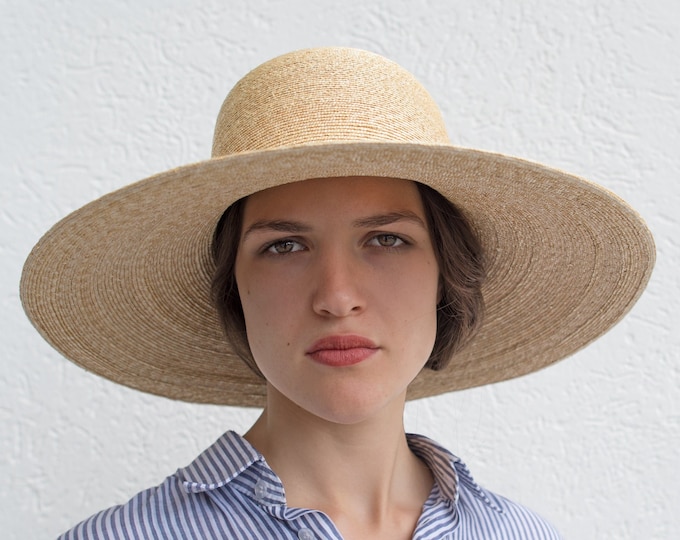 Featured listing image: Fedora Women's hat,summer straw hat, sun hat, millinery, stylish, elegant, designer mode, wide brim, handcrafted, fashion,romantic look,Gabo