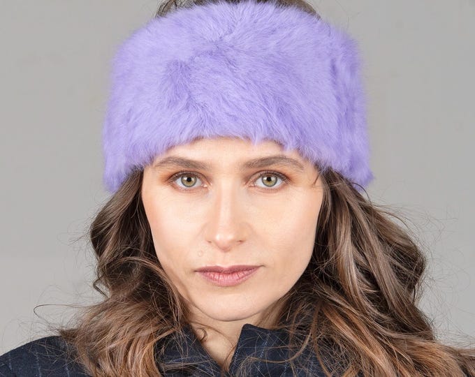 Featured listing image: Angora headband in lilac. Warm, cosy and soft designer headband handmade in Berlin for cold winter days, Lili.