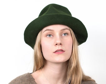 Lightweight ladies hat with narrow brim made of superfine smooth fur felt,handmade for her/him in urban hat style, colour "olive", Mika