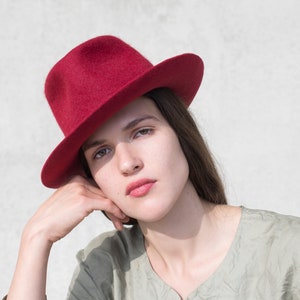 Fedora, wide hat border,felt women hat, women felt hat, diamond hat shape, designer fashion, spring, favorite piece, fashion, red, Titian