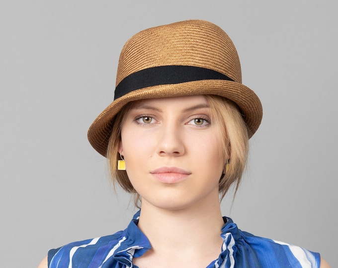 Featured listing image: Elegant, super-light straw hat made from finely woven agave fibres. Handmade women's summer hat in a romantic 1920s design, Helen