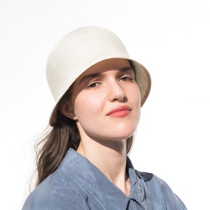 Summer cloche for ladies made of gossamer natural weave. Handmade timeless designer hat in the purist style of the golden twenties. Oryanne image 1