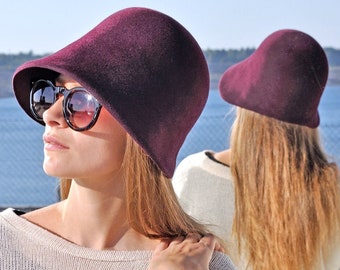 Cloche Ladies Women Felt Hat, elegant, unique, autumn, millinery, stylish, fashion, handmade, romantic, 20s, handcrafted, wedding