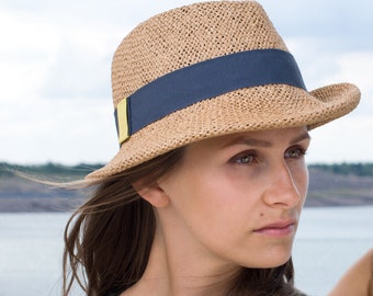 Fedora, summer hat ladies, asymmetrical brim, elegant shape, stylish, urban, slowfashion, natural fibre,designer piece,handmade,unique, Juan