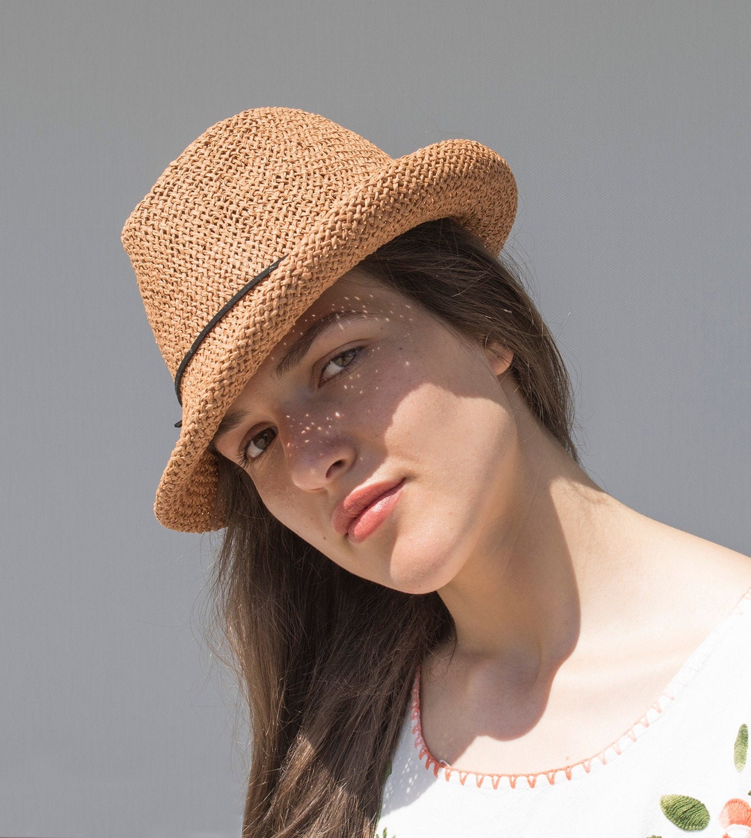 Chapeau De Paille Fedora Large Bord Pour Femme - Pliable, Protection UV, Taille Unique 56-58 Cm, Pour Plage, Voyage