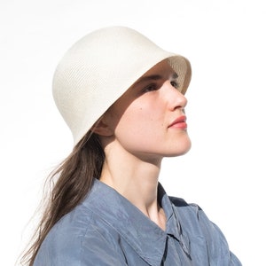 Summer cloche for ladies made of gossamer natural weave. Handmade timeless designer hat in the purist style of the golden twenties. Oryanne image 2