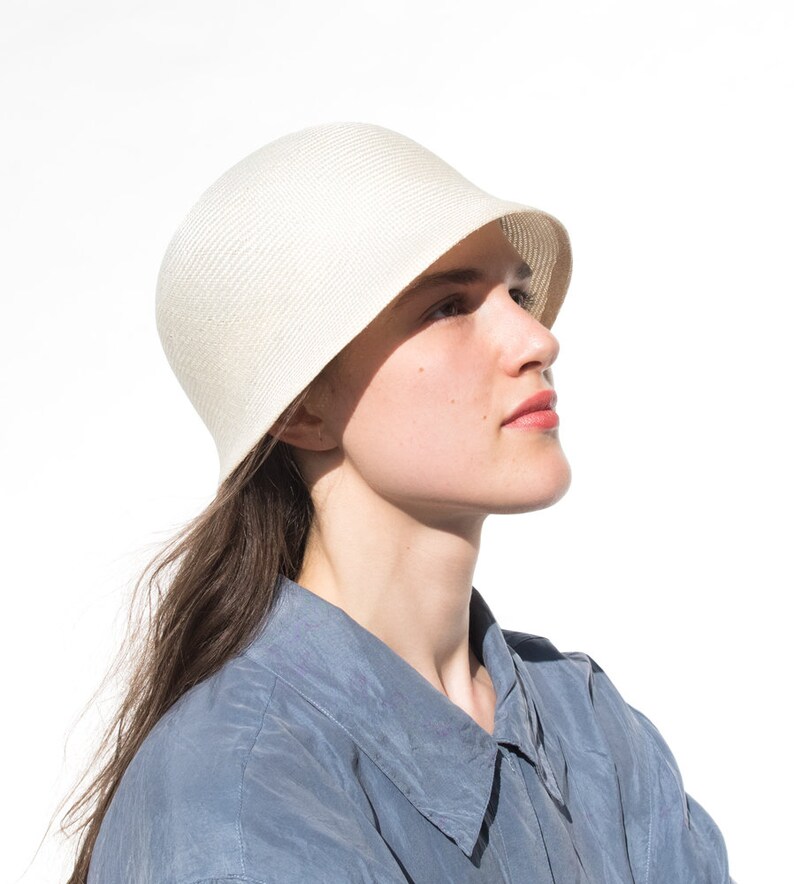 Summer cloche for ladies made of gossamer natural weave. Handmade timeless designer hat in the purist style of the golden twenties. Oryanne image 2