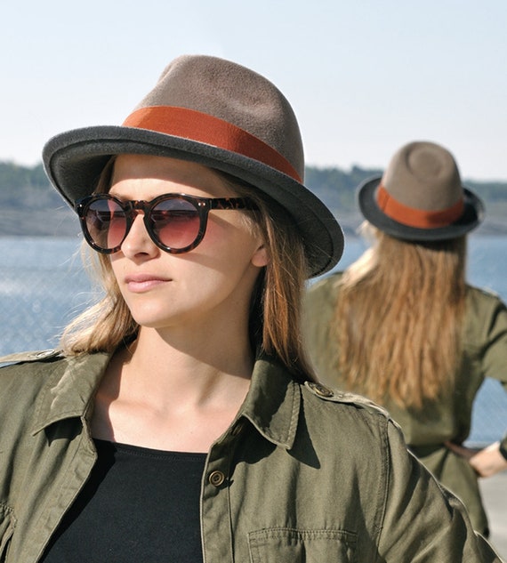Ladies Two-color Felt Hat Fine Trilby 