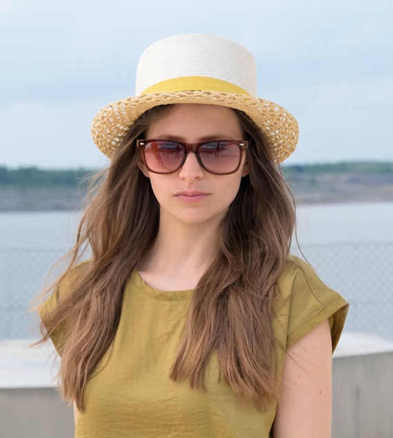 Spring/Summer Straw Hat Womens Summer Straw Packable Hat with Black Tie – GIGI BURRIS main image 2