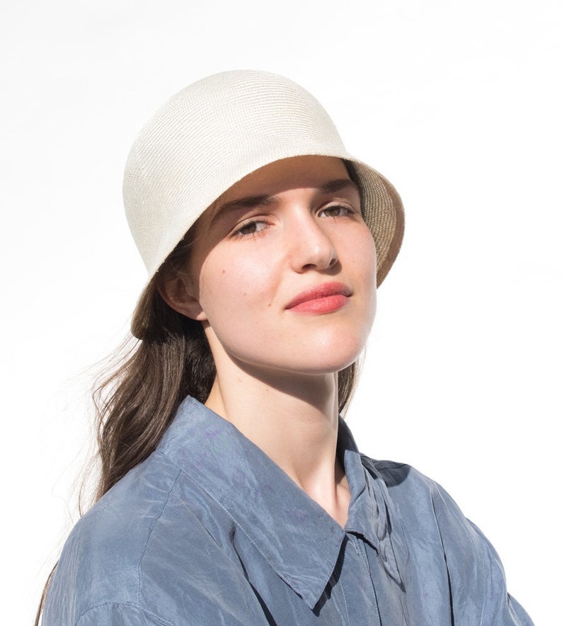 Summer cloche for ladies made of gossamer natural weave. Handmade timeless designer hat in the purist style of the golden twenties. Oryanne image 1