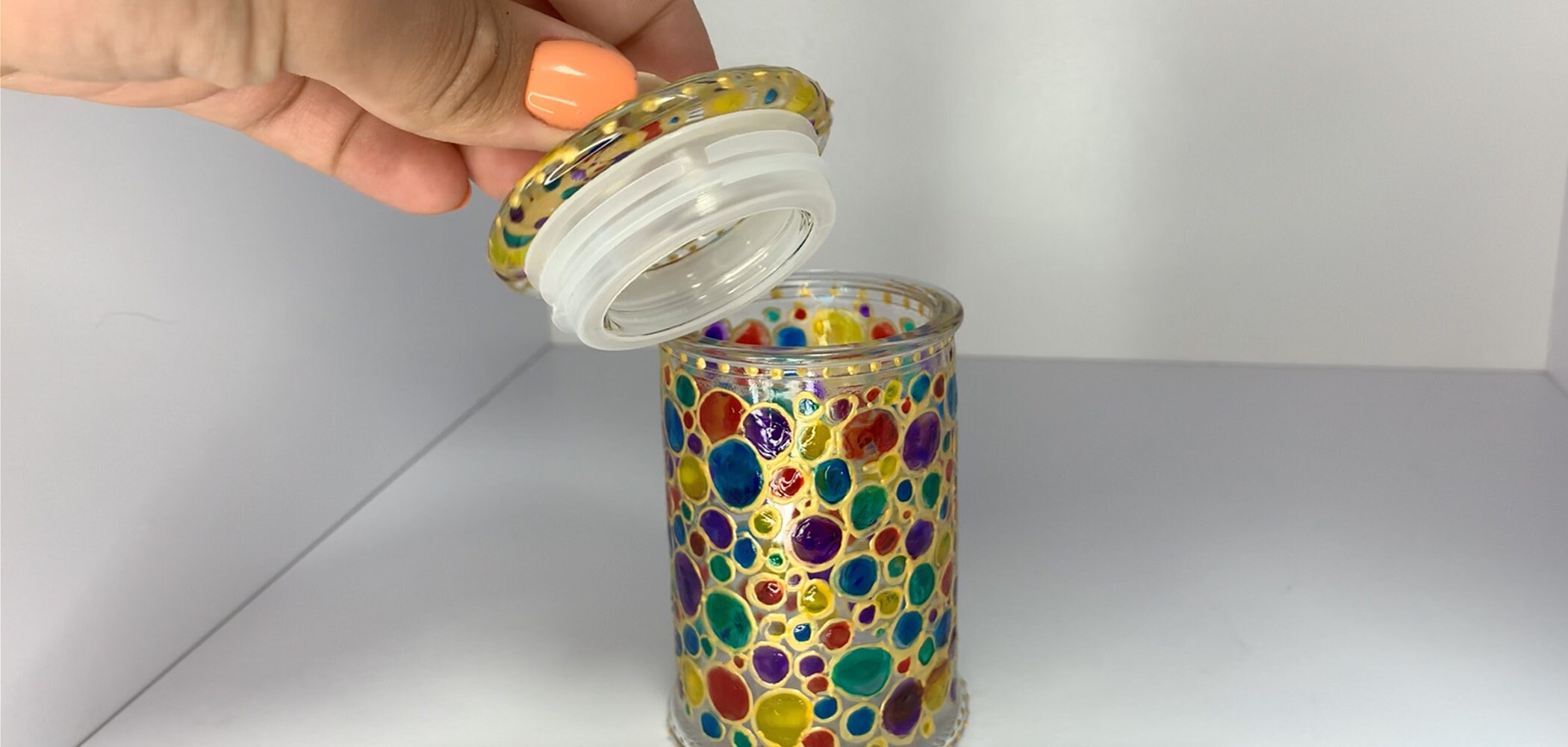 Hand Painted Stained Glass Jar Decorative Gold and Multicolor Etsy