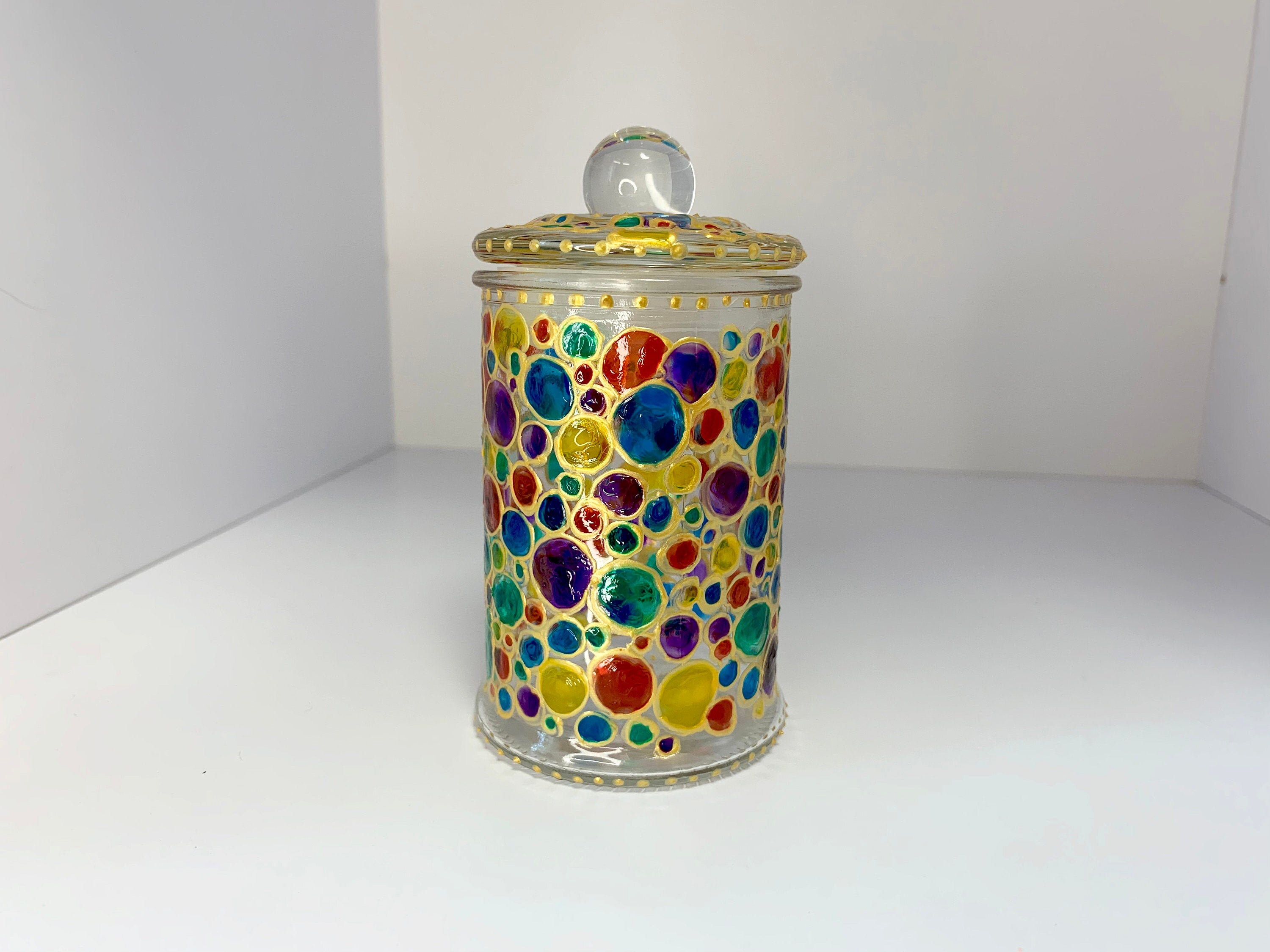 Hand Painted Stained Glass Jar Decorative Gold and Multicolor Etsy