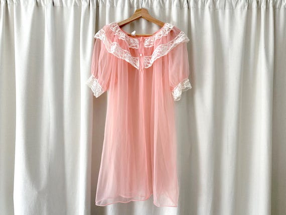 True vintage sheer 1960s nightie pink and lace