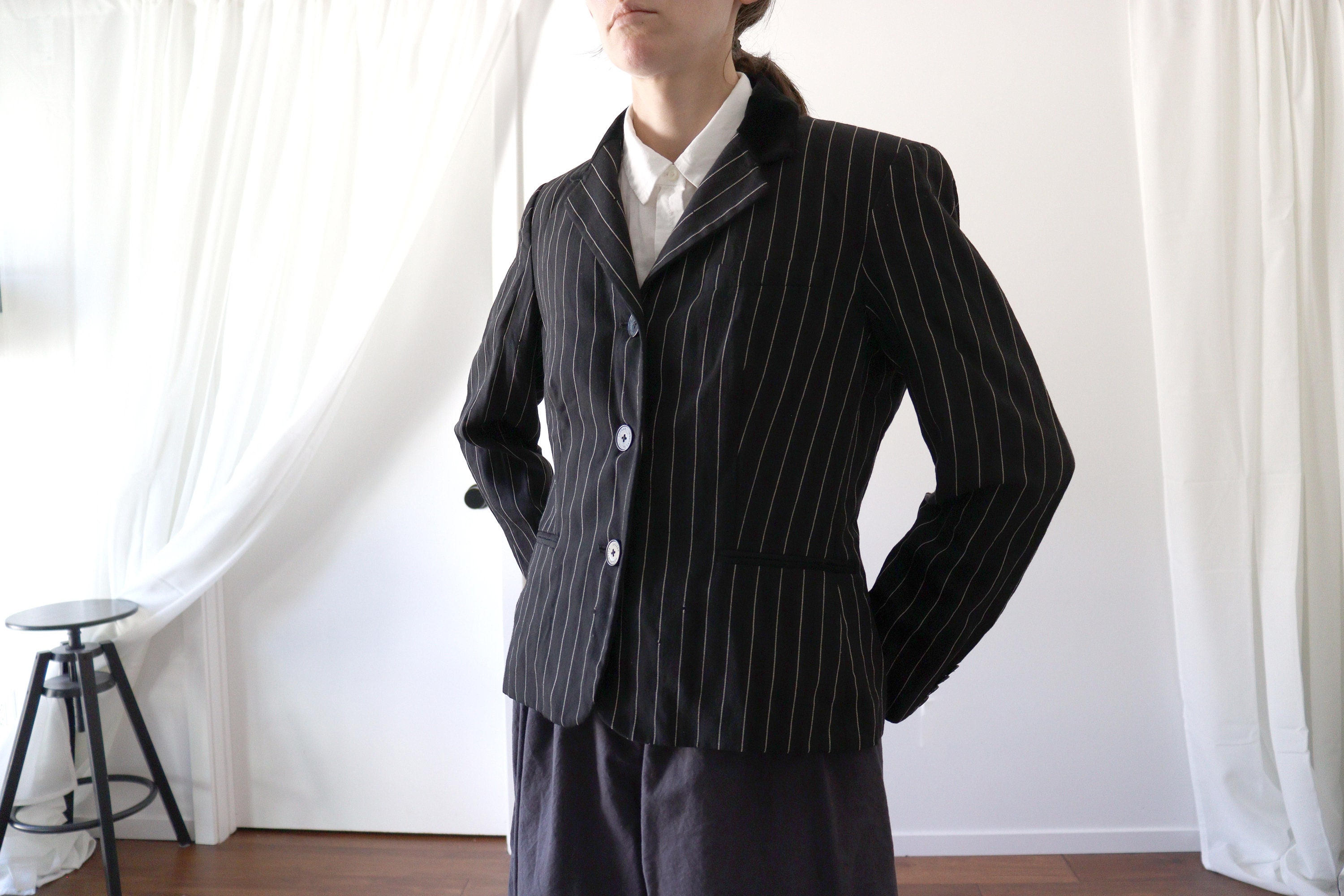 Black Pinstripe Lined Blazer