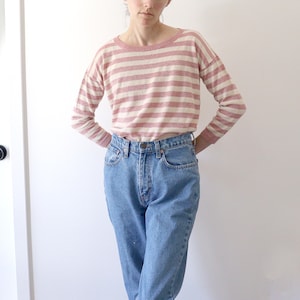 Sparkly pink and cream striped linen knit top