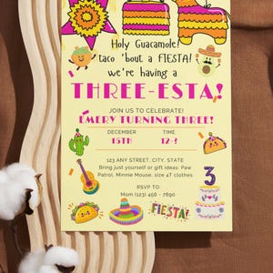 Three-esta | Fiesta | Birthday | Three | Editable Template | Invitation | Party | Instant Download 5x7