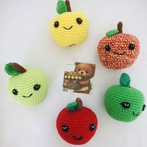 Handgemaakt gehaakt appelspeeltje, fruitappeldecoratie voor de keuken, kinderkamer, rollenspel, Oeko-Tex katoen