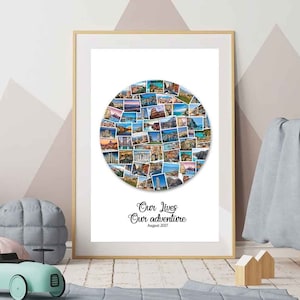 Circle Destination Photo Collage, Round, Travel Collage, Honeymoon Photos, Wedding, Family Vacation, My Travels, Backpacking, Christmas Gift