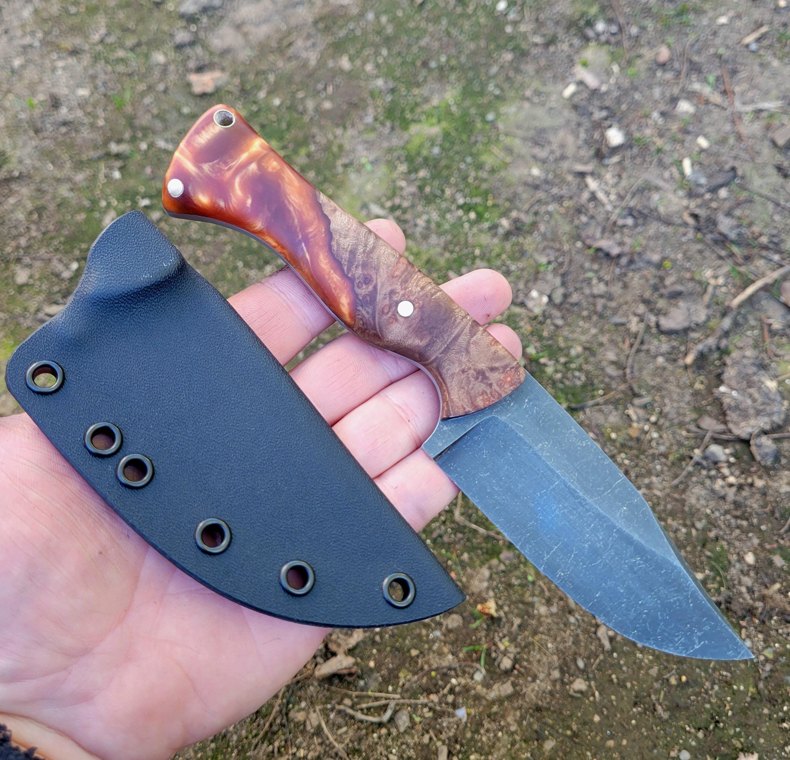 Handmade Clip Point "HoundDog" in 80CRV2 with Dtabilized Wood and Resin Scales - No Lead Time - Available to Ship