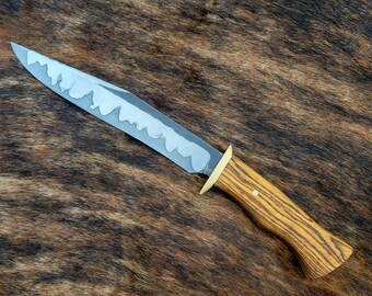 Handmade Damascus Core Stainless San Mai Bowie Knife with Bocote Wood Handle - No Lead Time - Available to Ship