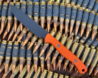 Handmade &quot;Slender Knife&quot; in CPM Magnacut with Hunter&#39;s Orange G10 Scales - Made to Order - 8 to 10 Week Lead Time