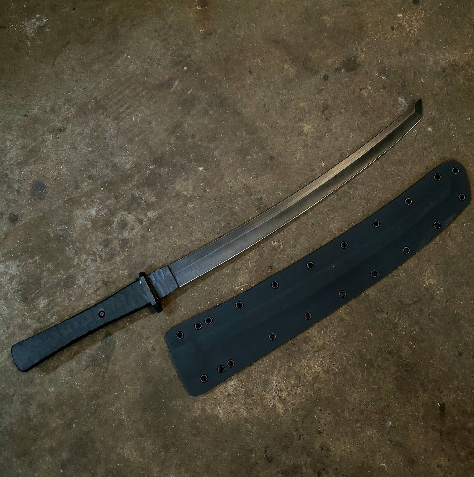Handmade Tactical Hollow Ground Wakizashi in 5160 with G10 handle and Kydex Sheath - 8 to 10 Week Lead Time