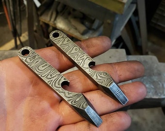 Handmade Damascus Bottle Opener and Pocket Prybar in USA Made High Carbon Steel - 8 to 10 Week Lead Time