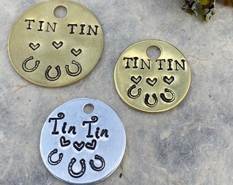 Custom Horse Name Tag for Tack & Gear | Personalized Aluminum or Brass Barn Tag | Hand Stamped Equestrian Tag