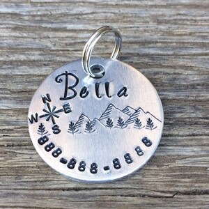 Mountain Pet ID Tag / 5MC / dog tag with mountains, personalized tags, dog gear, pet lover gifts, pet tag, puppy tag, help lost, pet travel