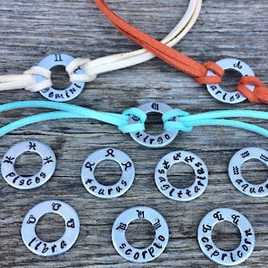 Hand Stamped Zodiac Sign Bracelet: Vegan Leather Astrology Jewelry