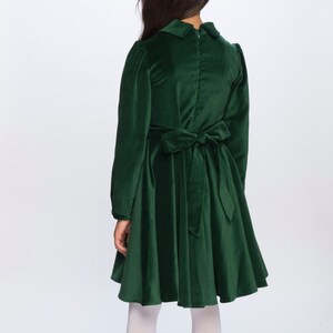 Vintage Inspired Girl Dress Green Velvet Dress image 3