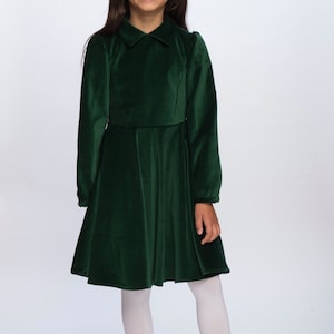 Vintage Inspired Girl Dress Green Velvet Dress image 2