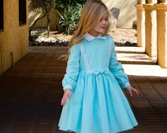 Vintage Inspired Girl Dress - Blue Soft Corduroy Dress